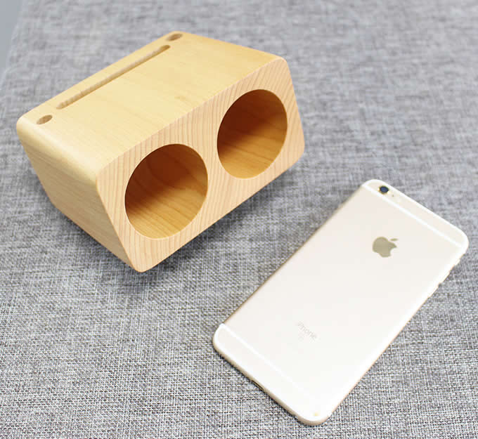 Wooden Cell Phone Sound Amplifier Dock Stand Holder  With Pen Stand