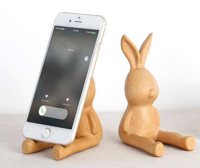  Wooden Cute Rabbit Cell Phone Stand Holder 