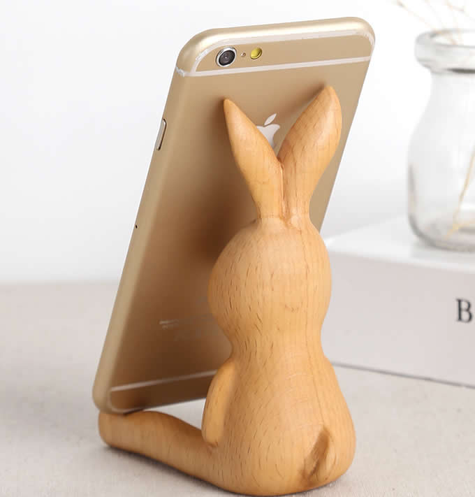  Wooden Cute Rabbit Cell Phone Stand Holder 