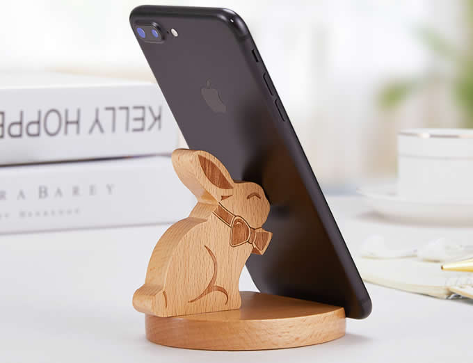  Wooden Cute Rabbit Cell Phone Stand Holder 