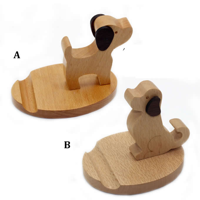 Wooden Dog Cell Phone iPad Stand Holder