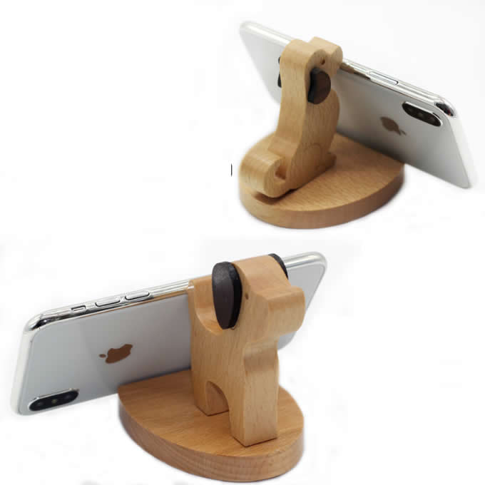 Wooden Dog Cell Phone iPad Stand Holder