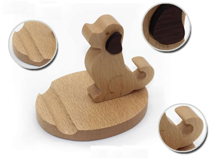 Wooden Dog Cell Phone iPad Stand Holder