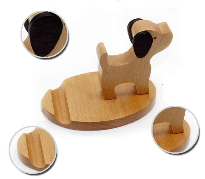 Wooden Dog Cell Phone iPad Stand Holder