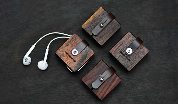  Wooden Headphone Wrap Winder Cable Cord Organizer