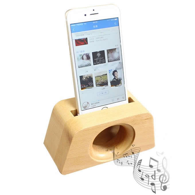  Wooden Horn Speaker Sound Amplifier Stand Dock for SmartPhone