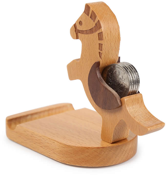  Wooden   Horse  Smart phone Stand Holder Stand with Coins slot 