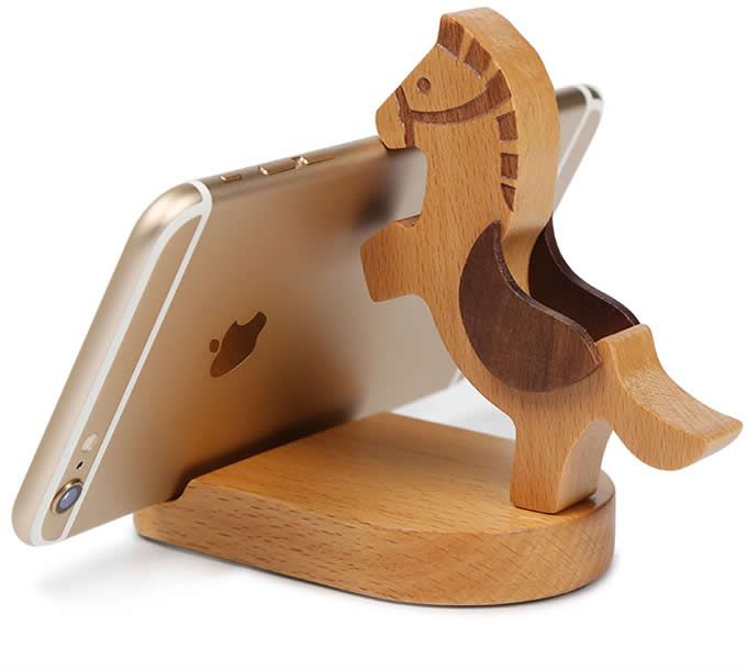 Wooden Horse Smart phone Stand Holder Stand with Coins slot - FeelGift