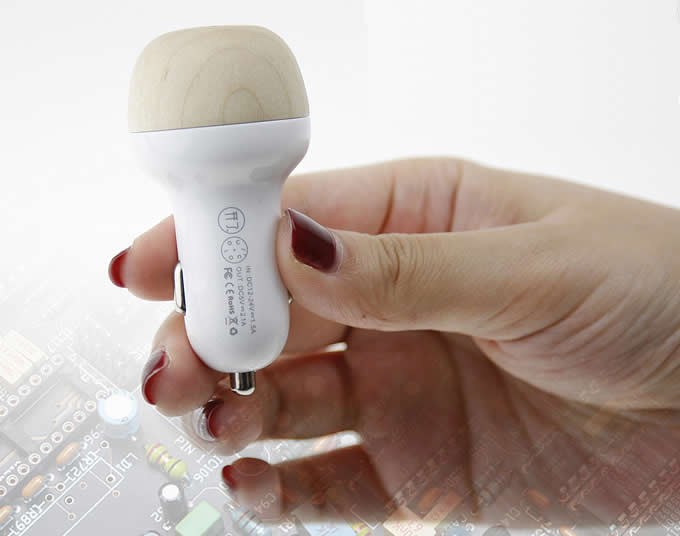  Wooden Mushroom 2.1A USB Car Charger