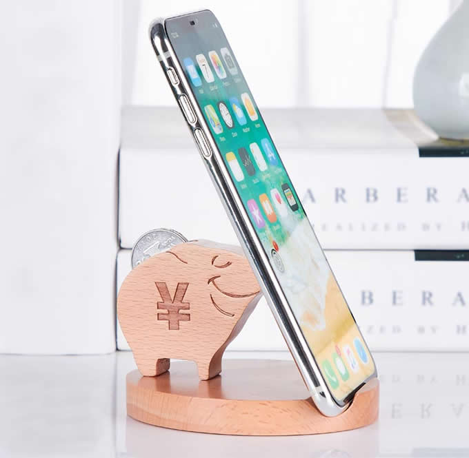  Wooden Pig Shaped Mobile Phone iPad Holder Stand