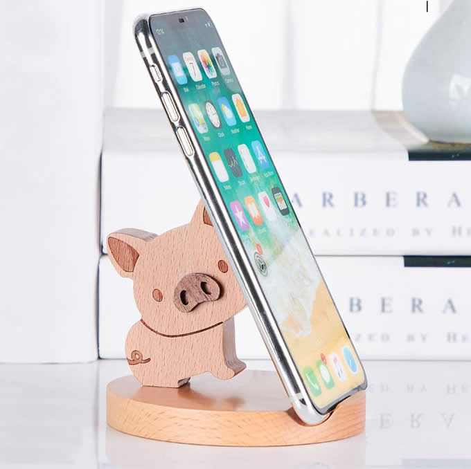  Wooden Pig Shaped Mobile Phone iPad Holder Stand