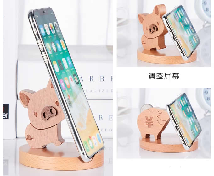  Wooden Pig Shaped Mobile Phone iPad Holder Stand