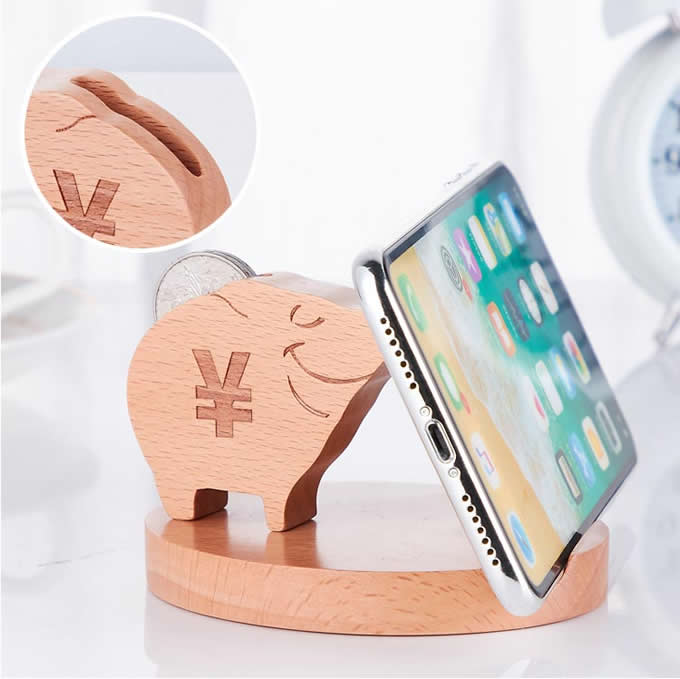  Wooden Pig Shaped Mobile Phone iPad Holder Stand