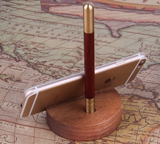 Wooden iPhone Cell Phone Desk Stand Holder With Pen Stand