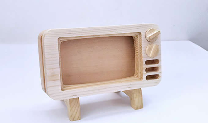 Wooden TV Shape Mobile Phone Cellphone Holder 