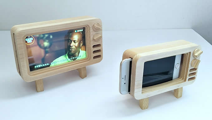 Wooden TV Shape Mobile Phone Cellphone Holder 