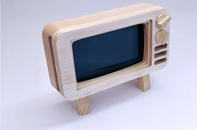 Wooden TV Shape Mobile Phone Cellphone Holder 