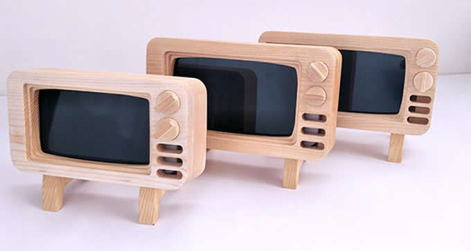 Wooden TV Shape Mobile Phone Cellphone Holder 