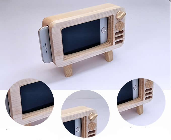 Wooden TV Shape Mobile Phone Cellphone Holder 