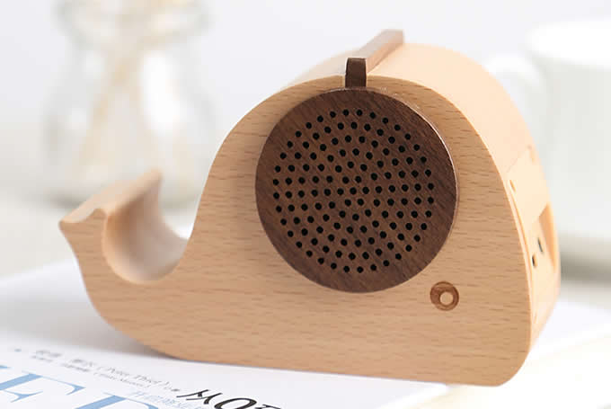 Wooden Whale Shaped Bluetooth Speaker Mobile Display Stand 