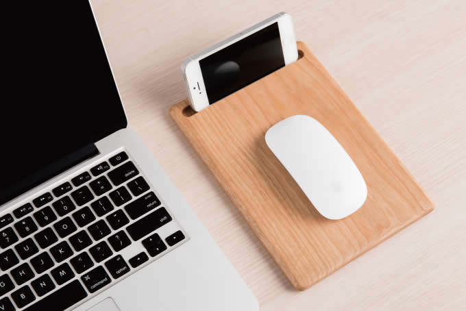 Natural Wood Mouse Pad with Cell Phone Stand