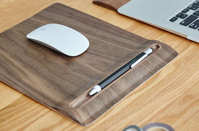 Wooden Mouse Pad With Single Pen holder