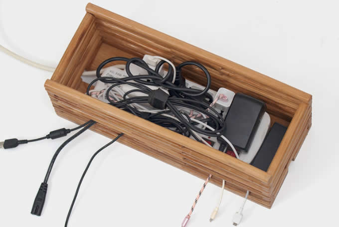  Bamboo Cable Management Box Organizer 