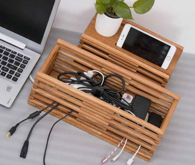  Bamboo Cable Management Box Organizer 