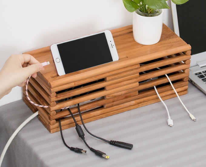  Bamboo Cable Management Box Organizer 