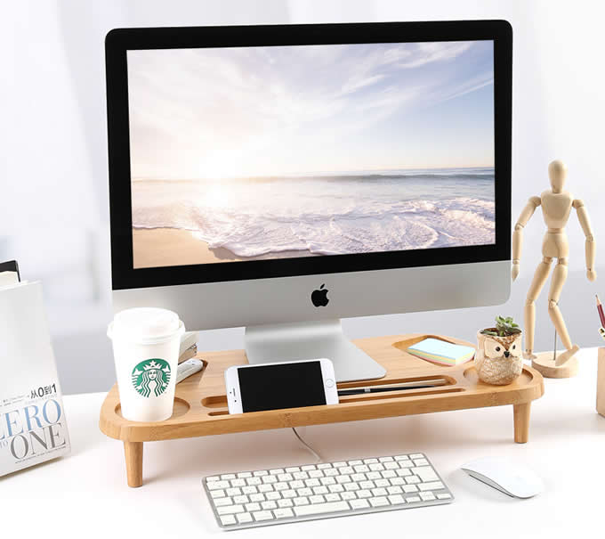  Wooden Computer Monitor Stand Riser With Desktop Storage Organizer 