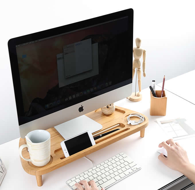  Wooden Computer Monitor Stand Riser With Desktop Storage Organizer 