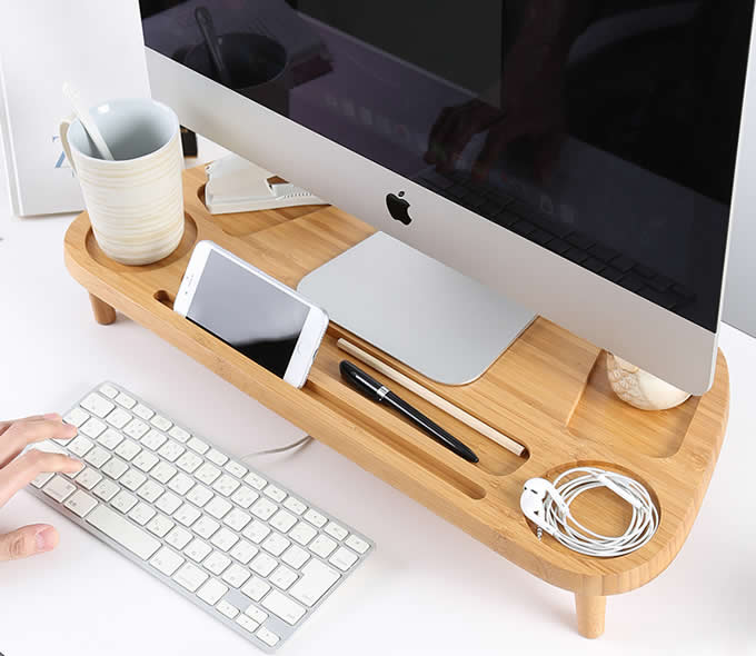 Wooden Computer Monitor Stand Riser With Desktop Storage Organizer ...