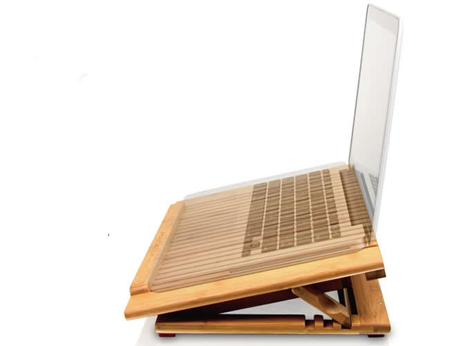 Adjustable Bamboo Laptop Cooling Fan Table Stand for Apple MacBook & Laptops 