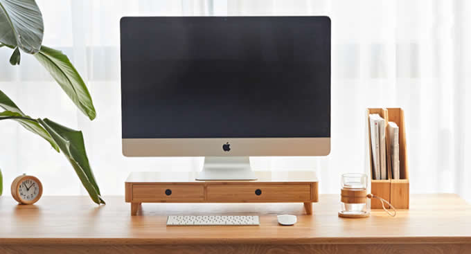  Bamboo Monitor Stand, Monitor Riser with Pull Out Drawer for Computer, Laptop, iMac