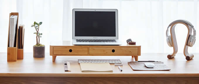  Bamboo Monitor Stand, Monitor Riser with Pull Out Drawer for Computer, Laptop, iMac