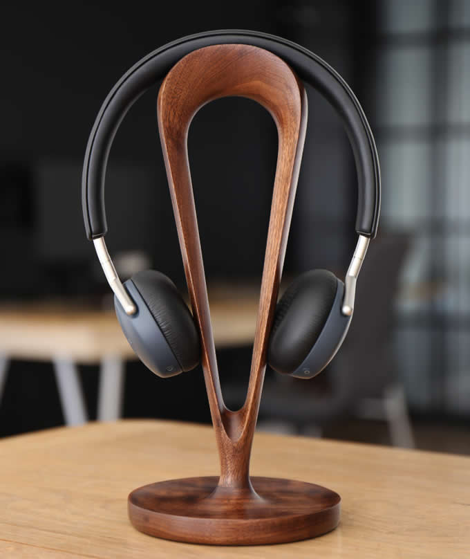  Black Walnut Wooden Headphone Stand Hanger with Cable Plate