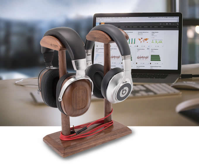 Headphone Stand Walnut  Wooden Holder Headset Hanger