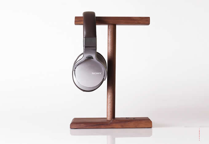 Universal Black Walnut Wooden Dual Headphone Stand Hanger Holder