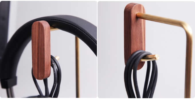  Universal Wooden Brass Headphone Stand Hanger with Cable Holder