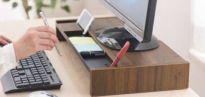 Wood&Metal Monitor Riser with Storage Organizer Office Computer Desk Tablet  Cellphone iPad  Stand