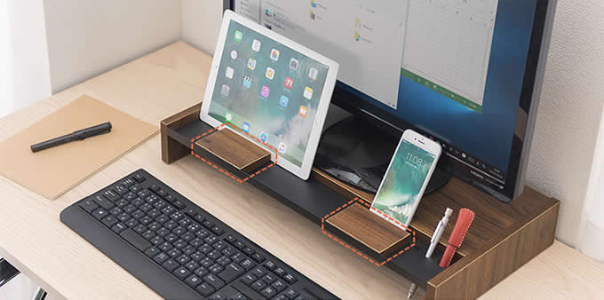 Wood&Metal Monitor Riser with Storage Organizer Office Computer Desk Tablet  Cellphone iPad  Stand