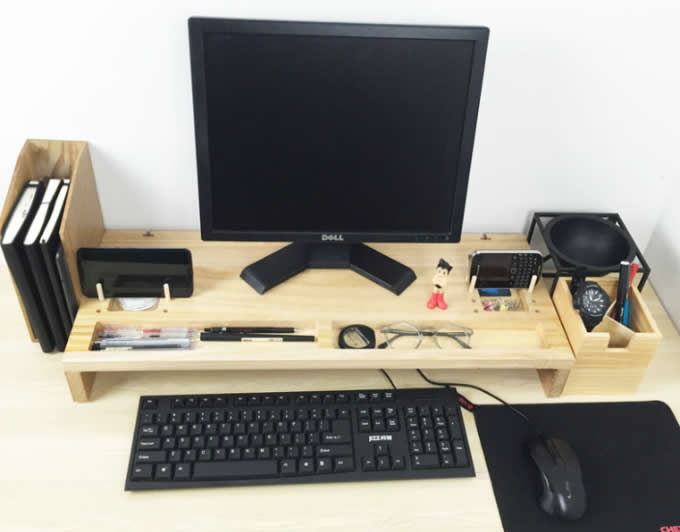  Wooden Computer Monitor Stand Riser - Laptop Stand and Desk Organizer with Keyboard Storage 