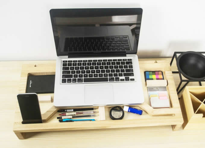  Wooden Computer Monitor Stand Riser - Laptop Stand and Desk Organizer with Keyboard Storage 