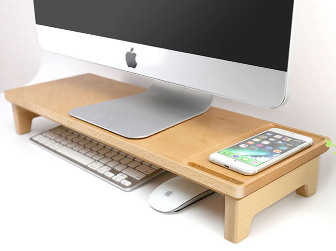  Wooden iMac Monitor Stand Riser | Desktop Organizer