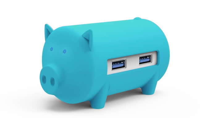 Pig Shaped 3 Port USB 3.0 Hub