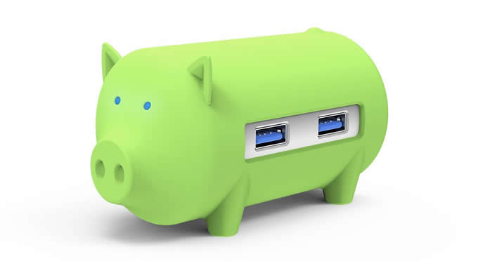 Pig Shaped 3 Port USB 3.0 Hub