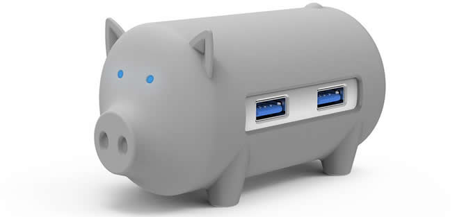 Pig Shaped 3 Port USB 3.0 Hub
