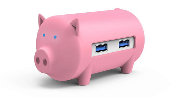 Pig Shaped 3 Port USB 3.0 Hub