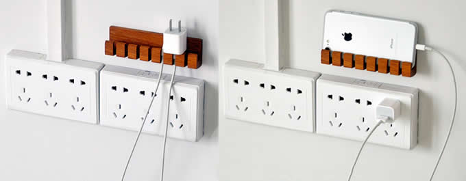 Wooden Cable Organizer Cord Management System Holder for Power Cords and Charging Cables