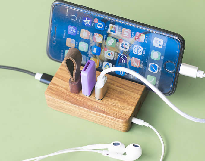 Wooden 3-Port USB Desktop Charger with Stand for All Phones